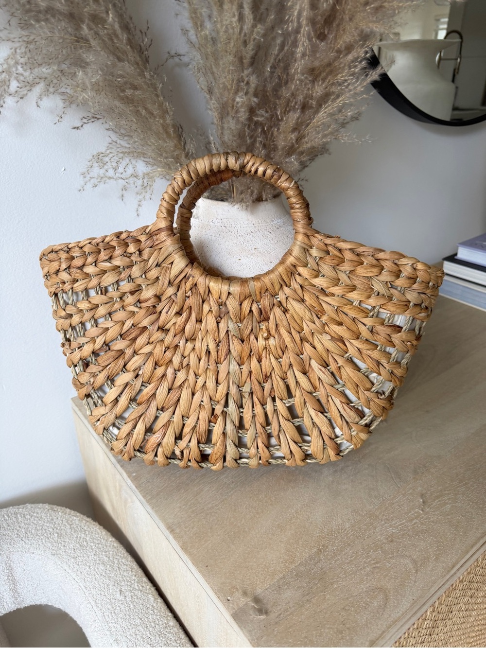 Straw Studios Woven Tan Round-Handle Tote